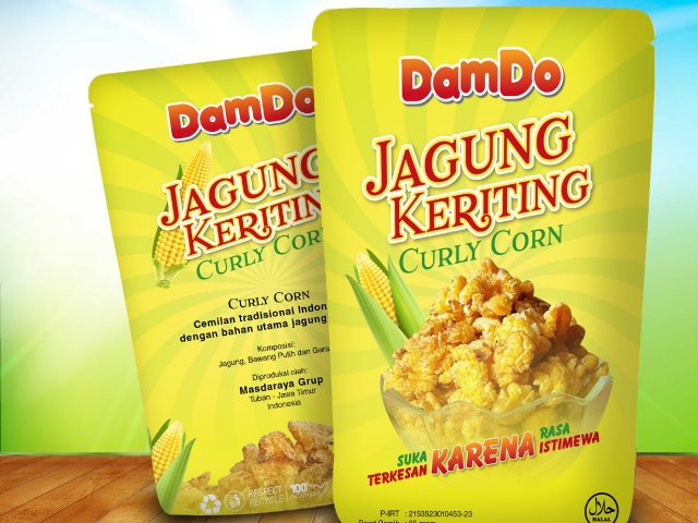 Desain kemasan jagung kriting damdo