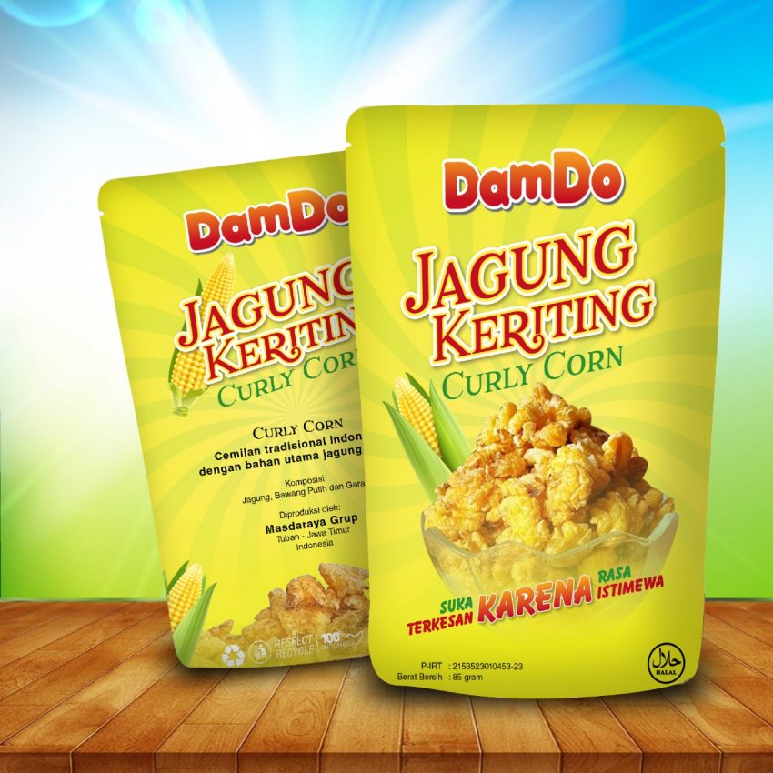 Desain kemasan jagung kriting damdo